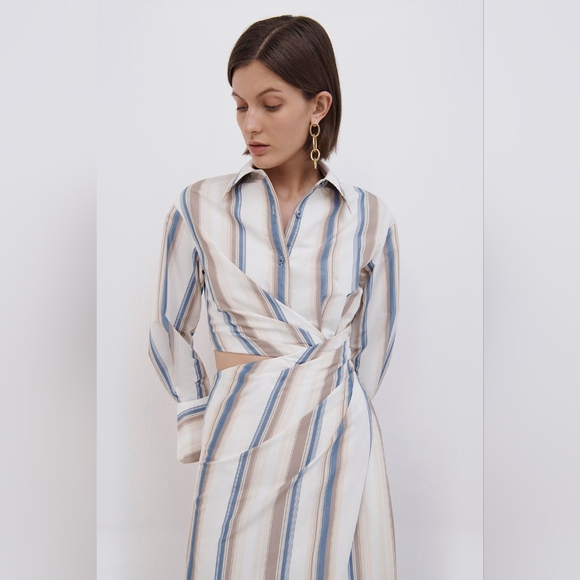 6. NWT JONATHAN SIMKHAI MARGE STRIPED MIDI DRESS IN NOUGAT STRIPE - Picture 5 of 8